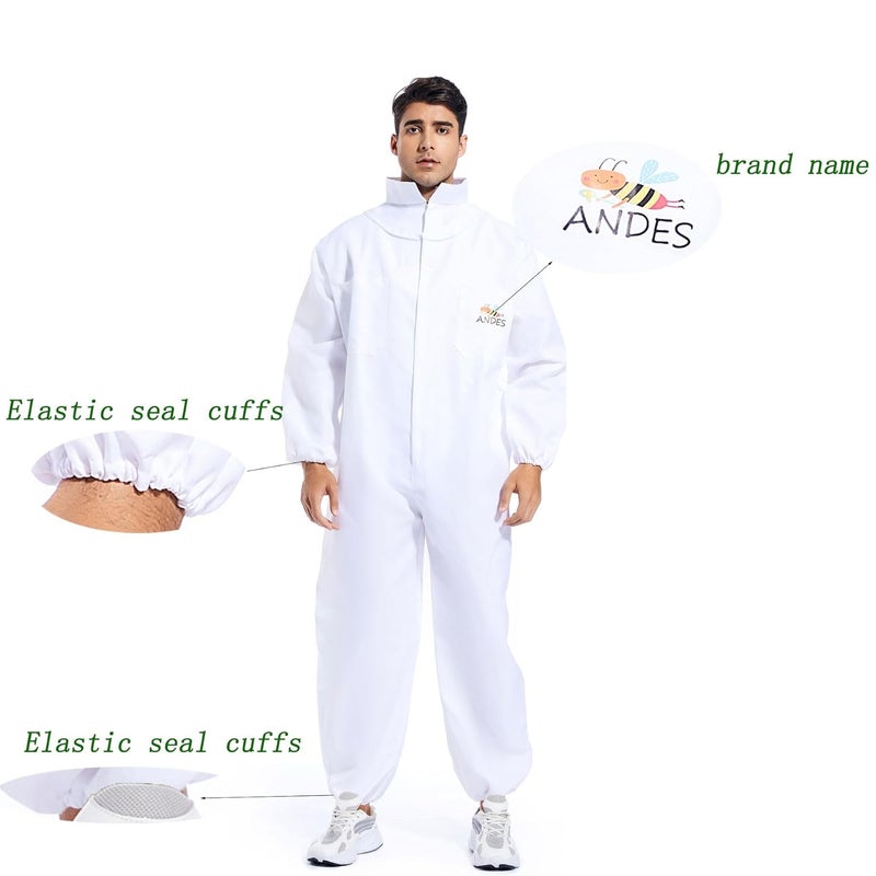 ANDES Bee Suit for Men Women Sting Proof, Polycotton Beekeeping Suit Beekeeper Costume&with Glove &Ventilated Hood, Bee Outfit for Backyard and beekeeping supplies (L - Image 3